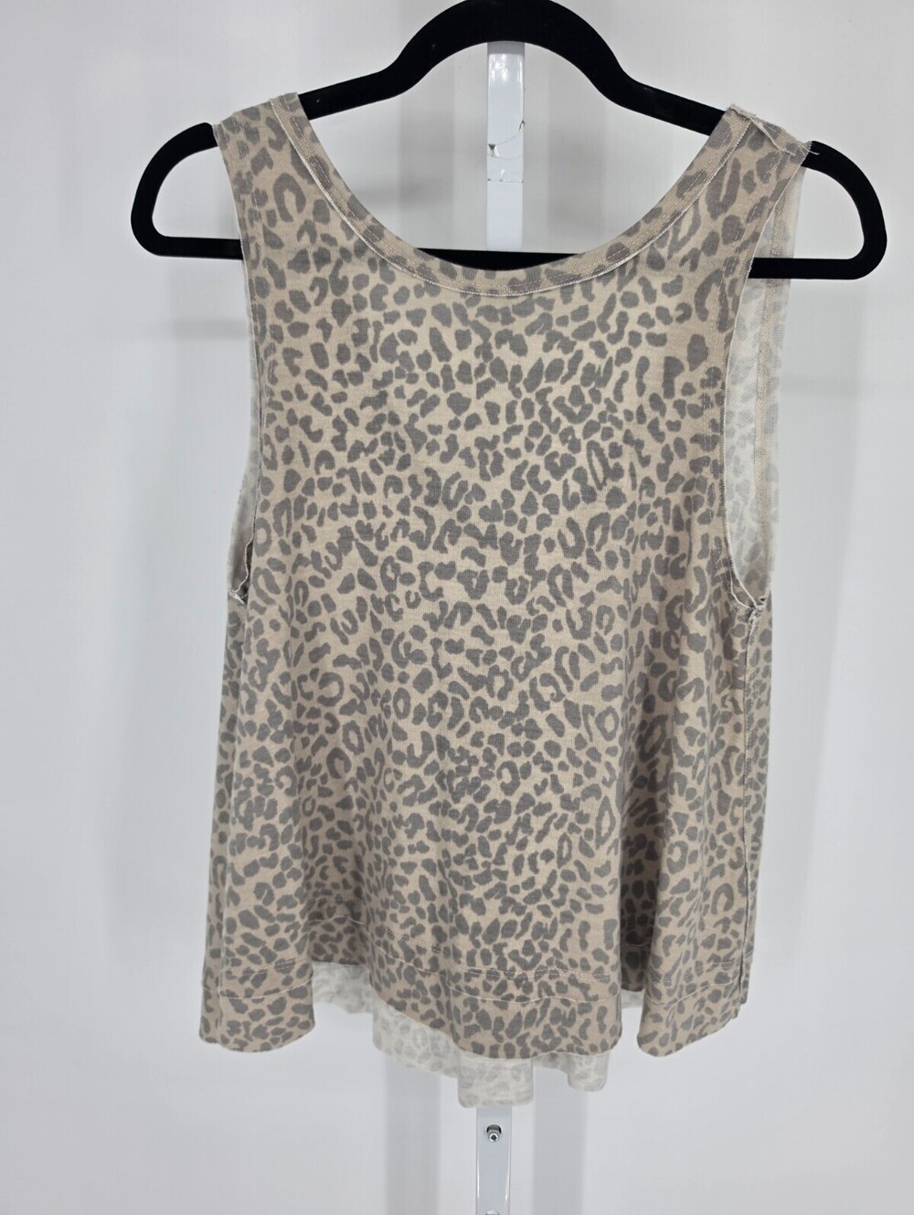 By Together Womens Sz S Sleeveless Scoop Black Top Gray Leopard Animal Print